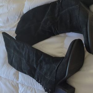 Fergalicious by Fergie Black Suede Tall Boots, Size 7.5